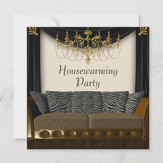 Chandeleir Zebra Sofa Housewarming Party Invitation (Front)
