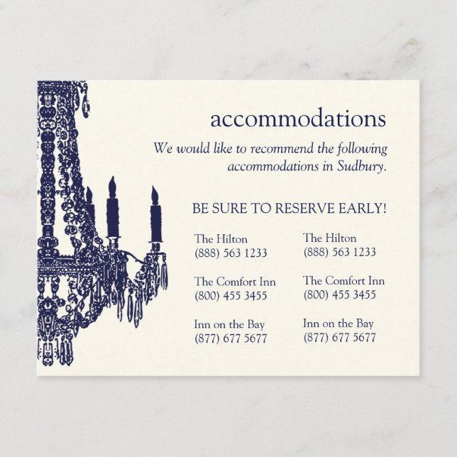 Chandelier Accommodation Cards (Front)