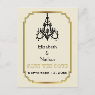Chandelier & Art Deco border wedding Save the Date Announcement Postcard