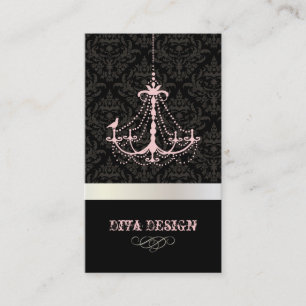 Chandelier + Baroque damask /pearl + pink Business Card
