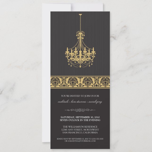 Chandelier Cocktail Party Invite (black/gold) (Front)