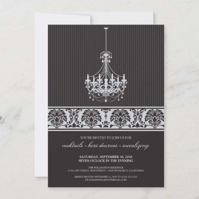 Chandelier Cocktail Party Invite (black/silver) (Front)
