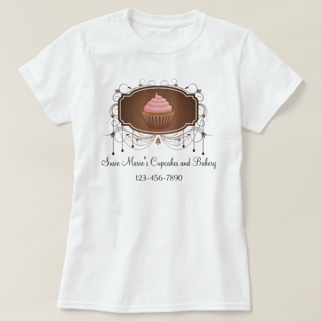 Chandelier Frame Cupcake Pink and Brown Damask T-Shirt (Design Front)
