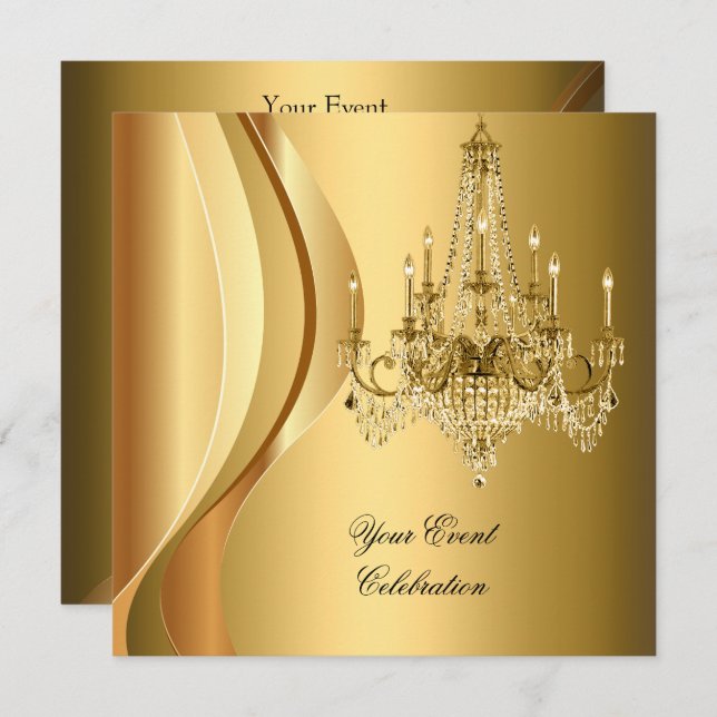 Chandelier Gold Elegant Party Invitation (Front/Back)