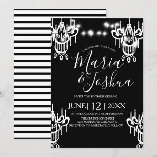 Chandelier Halloween Wedding Black and White Light Invitation