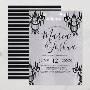 Chandelier Halloween Wedding Grey Stone Invitation