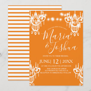 Chandelier Halloween Wedding Orange White Light Invitation