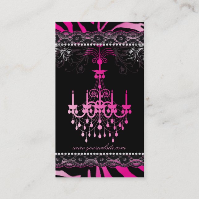 Chandelier Lace Pink Zebra Interior Design Business Card (Front)