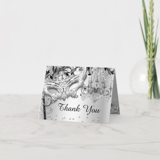 Chandelier Masquerade Silver Thank You Card (Front)