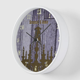Chandelier Old Rustic Purple Wood Personalised Wall Clock