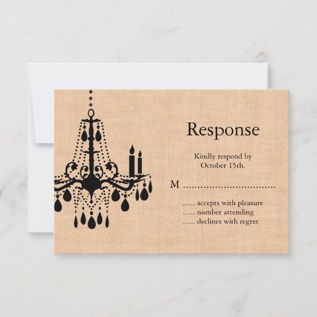 Chandelier  on Burlap RSVP Card (Front)