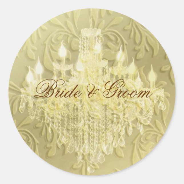 Chandelier on champagne baroque/faux velvet classic round sticker (Front)