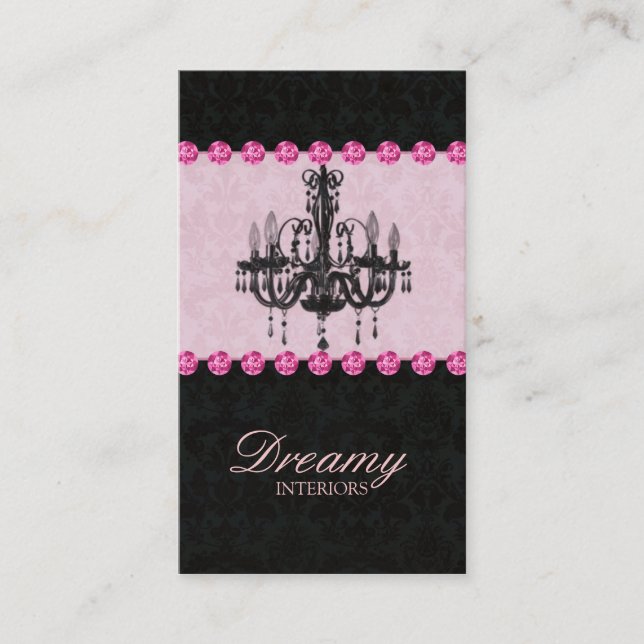 Chandelier Real Estate Business Card Pink Jewels (Front)