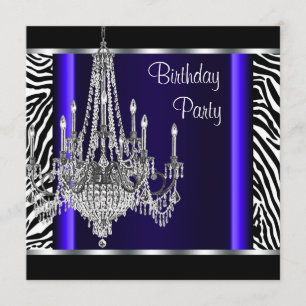 Chandelier Royal Blue Zebra Birthday Party Invitation