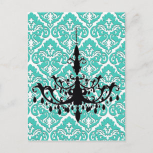 Chandelier Silhouette Teal Damask Postcard