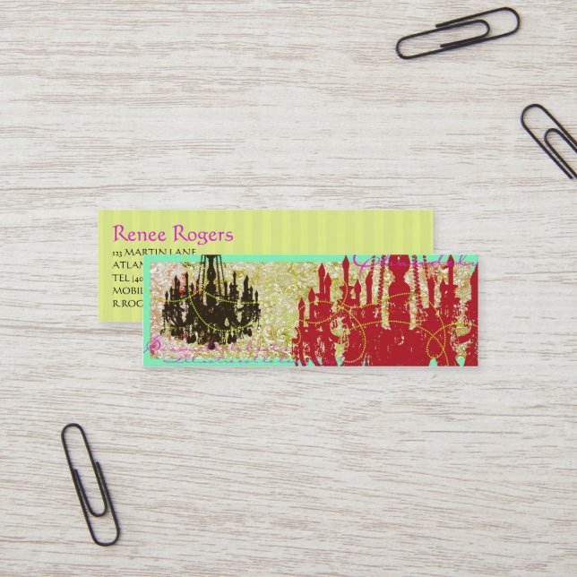 Chandelier Skinny Template Mini Business Card (Front/Back In Situ)