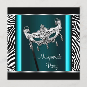 Chandelier Teal Blue Zebra Masquerade Party Invitation