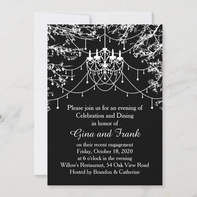 Chandelier, tree lights at night Engagement party Invitation (Front)