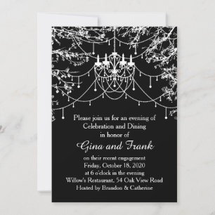 Chandelier, tree lights at night Engagement party Invitation