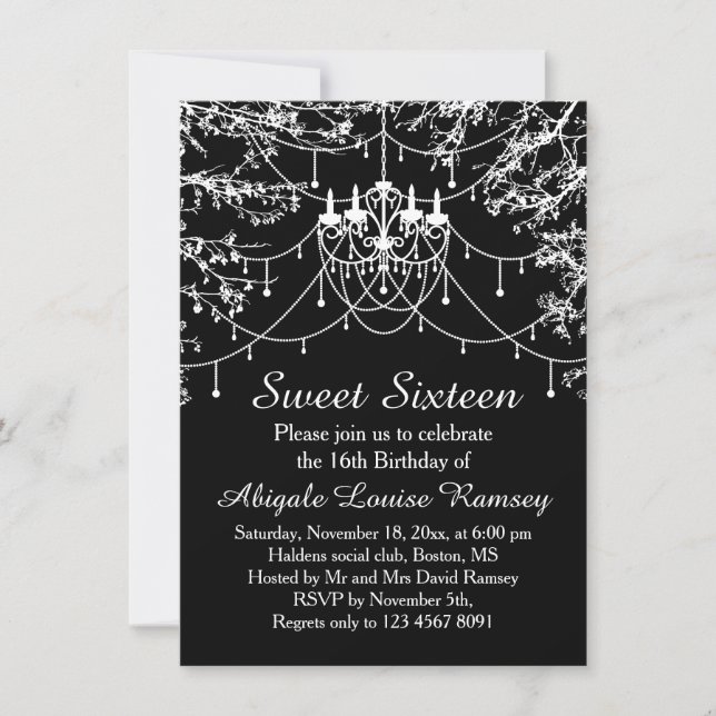 Chandelier, tree lights at night Sweet Sixteen Invitation (Front)