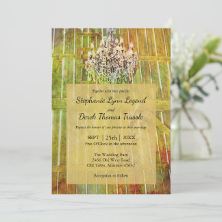 Chandelier Watercolor Barn Wedding Invitation