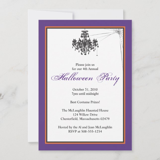 Chandelier with Cob Web Halloween Party Invitation (Front)