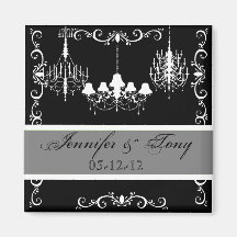Chandeliers Black and Grey Names and Date Magnet