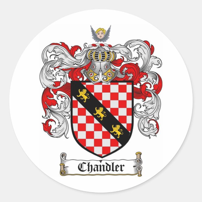 CHANDLER FAMILY CREST -  CHANDLER COAT OF ARMS CLASSIC ROUND STICKER (Front)