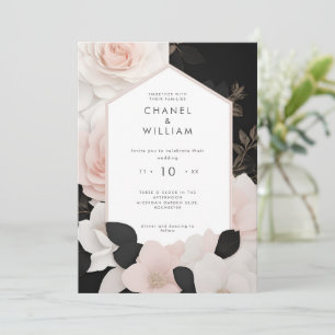 Chanel-inspired blush pink floral wedding invitation
