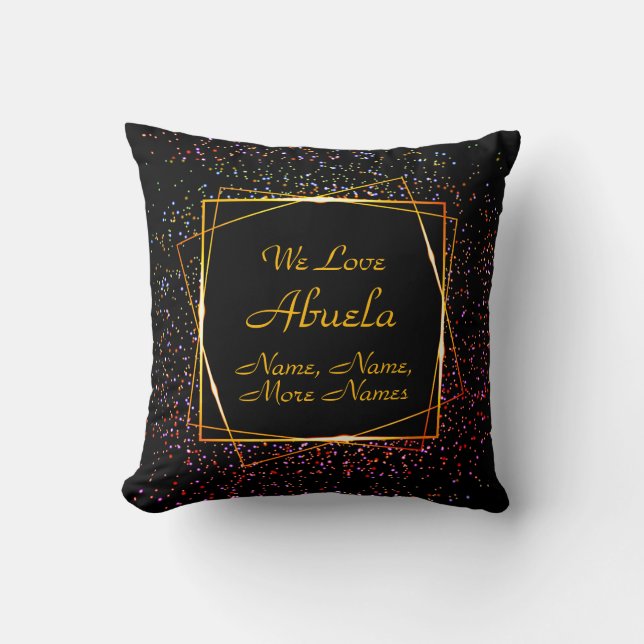Change Abuela Name Add Kids Names Black Gold Red Cushion (Front)