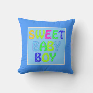 Change Add Name & Text on Back Sweet Baby Boy Blue Cushion