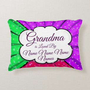 Change Add Names Grandma Is Loved By Green Purple Decorative Cushion
