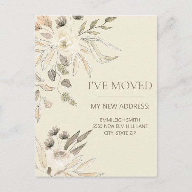 Change Address Cream Brown Watercolor Floral Postcard (Front)