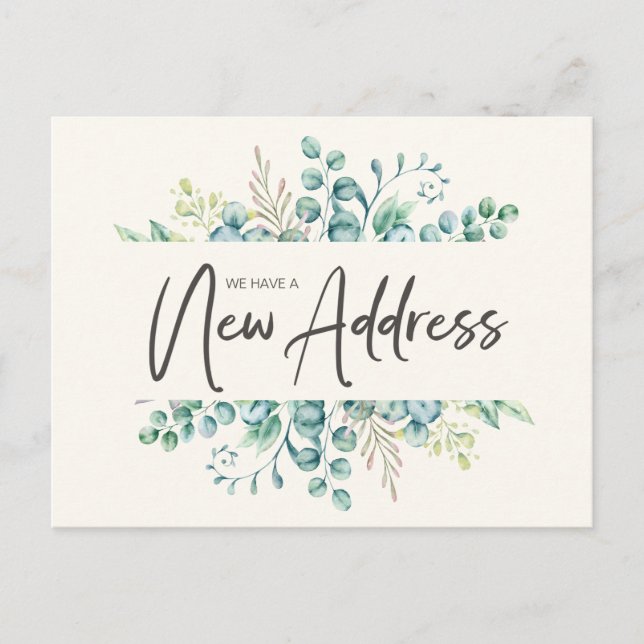 Change Address Green Eucalyptus Leaves Elegant Postcard (Front)