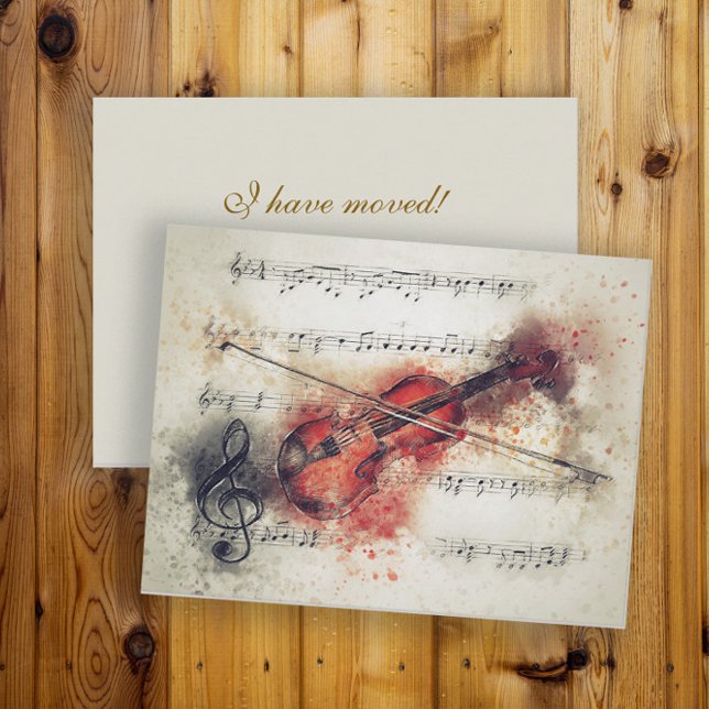 Change Address Watercolor Violin Sheet Music Postcard (Elegant violin/music change of address card)