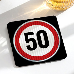 CHANGE AGE birthday party with road sign Square Paper Coaster