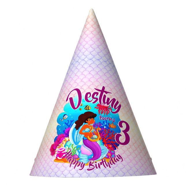 Change Age Name Mermaid Birthday Party Personalise Hat (Front)