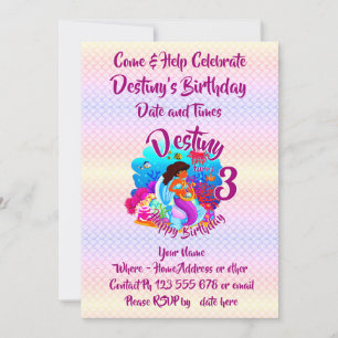 Change Age Name Mermaid Birthday Party Personalise Invitation