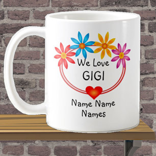 Change ALL Names  Kids Names GIGI Flower Heart  Coffee Mug