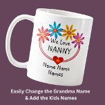 Change ALL Names  Kids Names Nanny Flower Heart   Coffee Mug<br><div class="desc">Change Any Text - Add the Grandmother Name you want - add the kids name - as few or as many as you want - See my store for lots more gifts for  & from Grandparents.</div>
