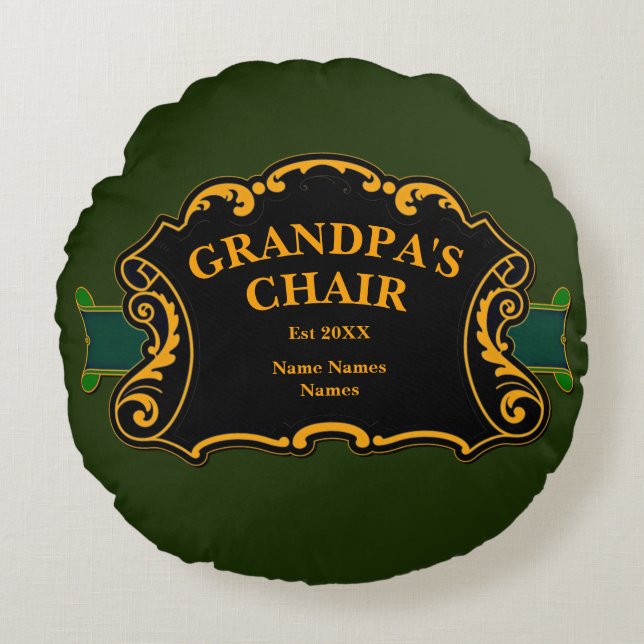 Change All Names This is Grandpa's Chair Grandkids Round Cushion (Front)