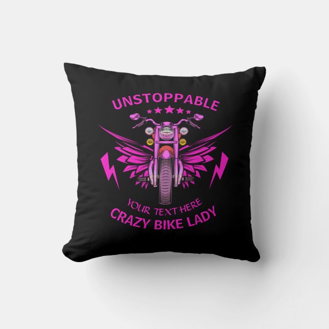 Change ALL Text Add Name Pink Motorcycle Wings     Cushion (Front)