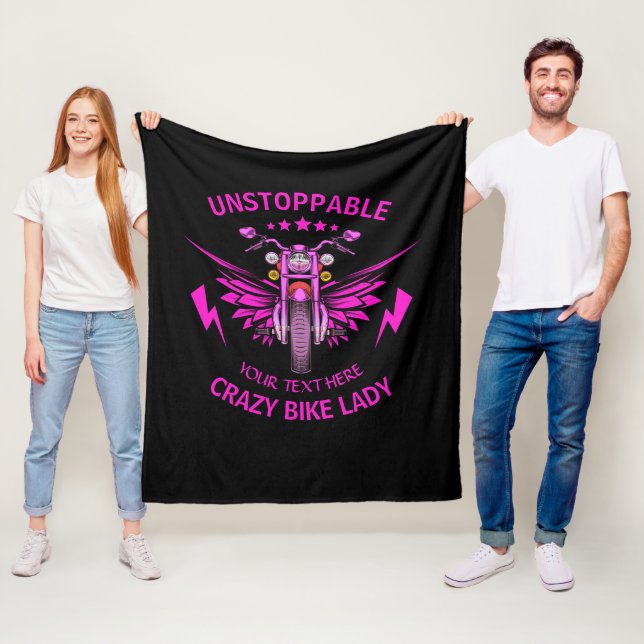 Change ALL Text Add Name Pink Motorcycle Wings     Fleece Blanket (In Situ)