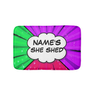 Change ALL Text Add Name She Shed Comic Pop Style Bath Mat