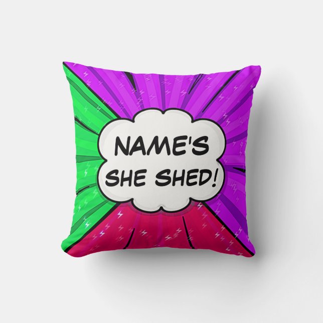 Change ALL Text Add Name She Shed Comic Style      Cushion (Front)
