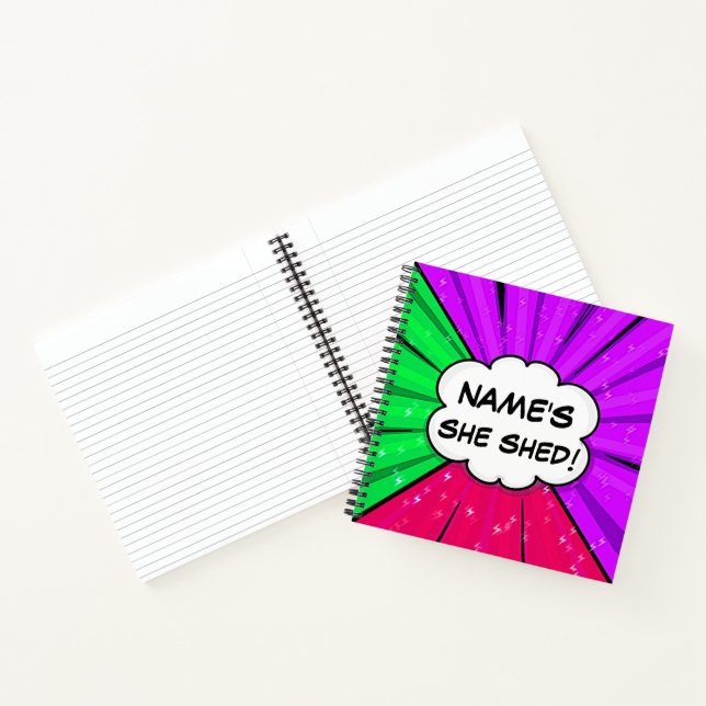 Change ALL Text Add Name She Shed Comic Style      Notebook (Inside)