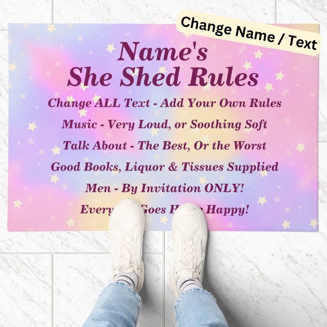 Change ALL Text, Add Name, She Shed Rules Front Doormat (Creator Uploaded)