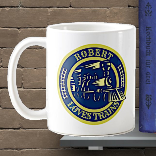 Change ALL Text Add Name Steam Train Engine Coffee Mug (Creator Uploaded)