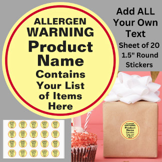 Change ALL TEXT Allergen Warning, Black Red Yellow Classic Round Sticker