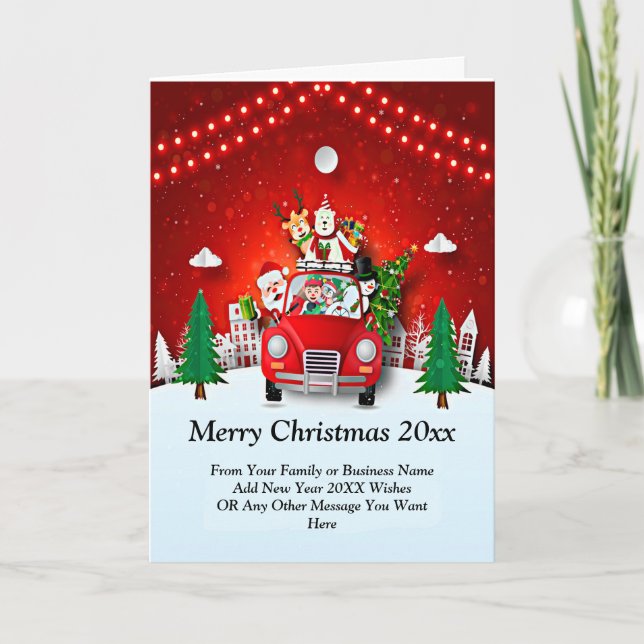 Change ALL Text Santa Friends in Car Christmas Holiday Card (Front)
